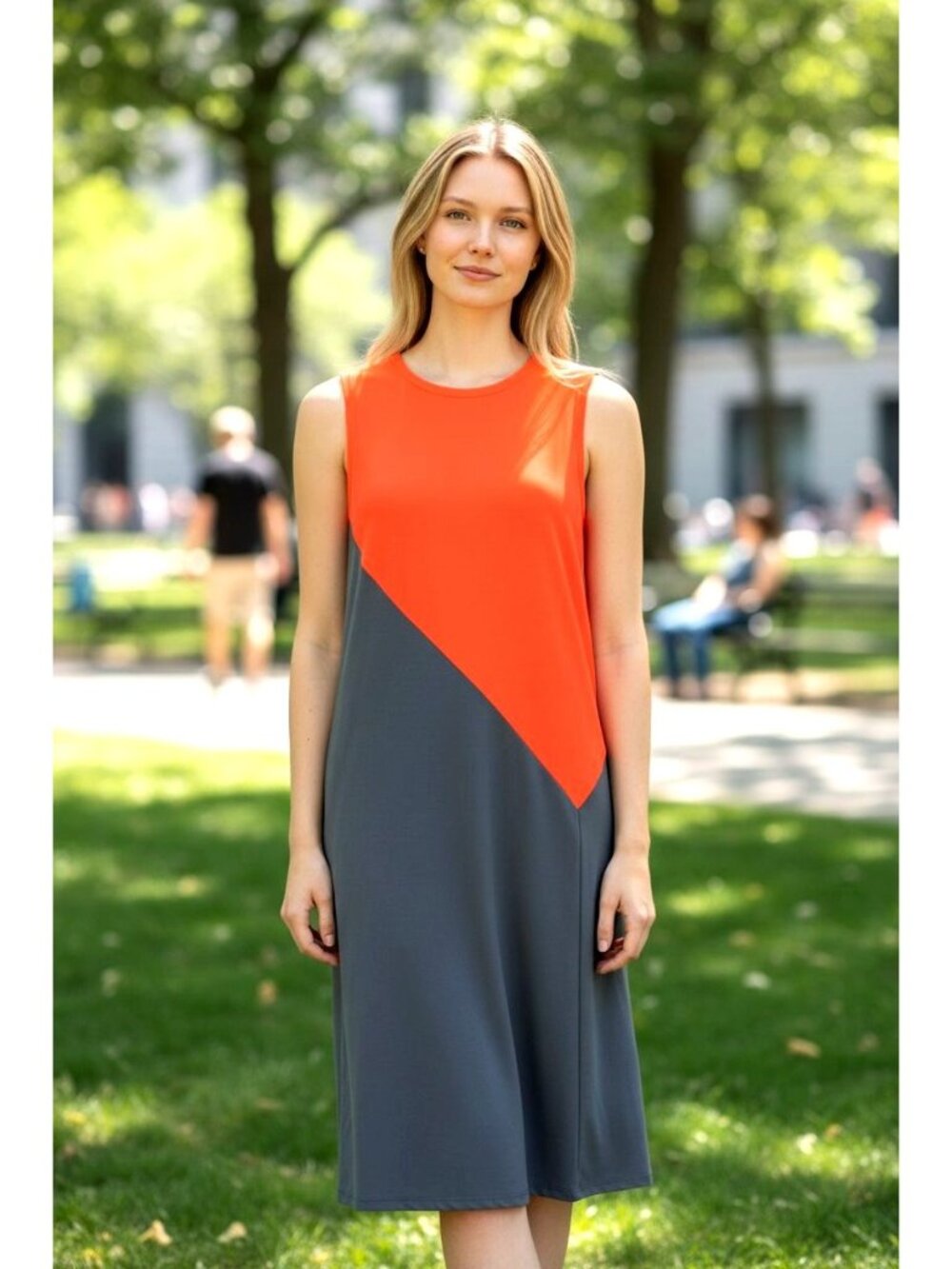 DKNY Womens Sleeveless Colorblock Sheath Dress, Gray & Neon Orange Size XP/P